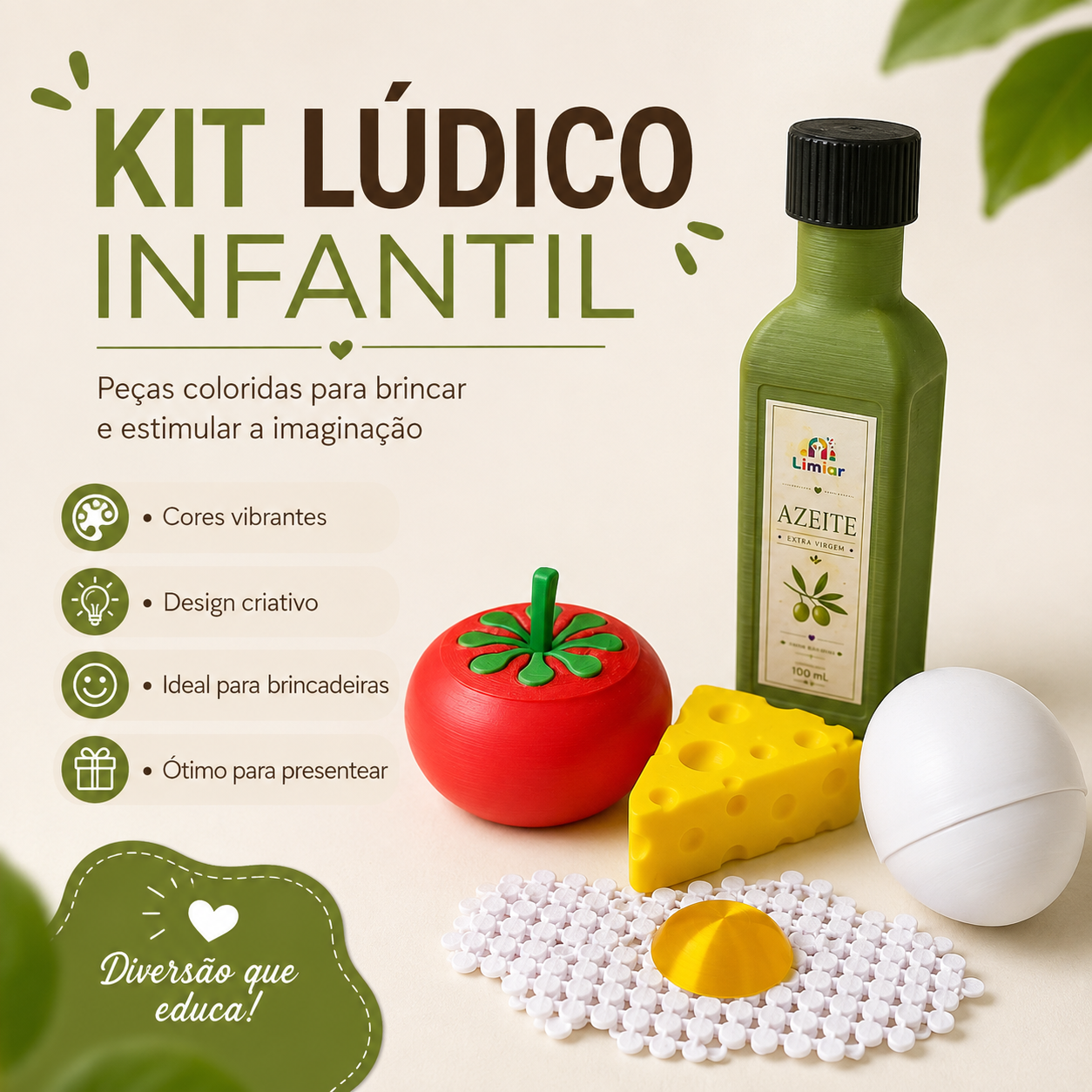 Kit Lúdico Infantil Sensorial – Brinquedos de Comidinhas Coloridas