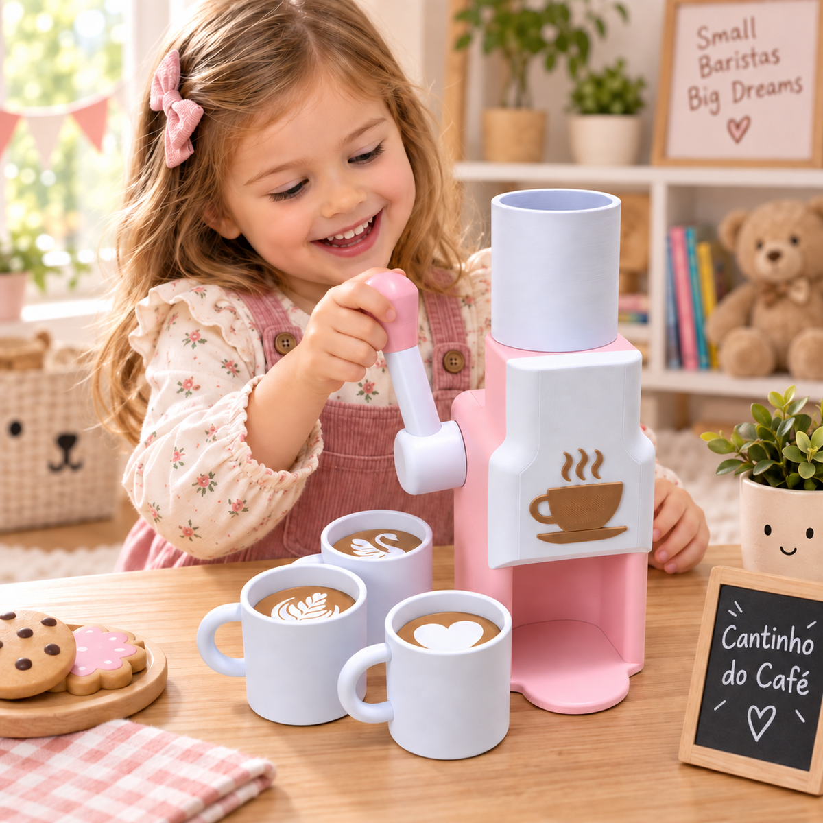 Cafeteira de Brinquedo Infantil Sensorial - Kit com Xícaras