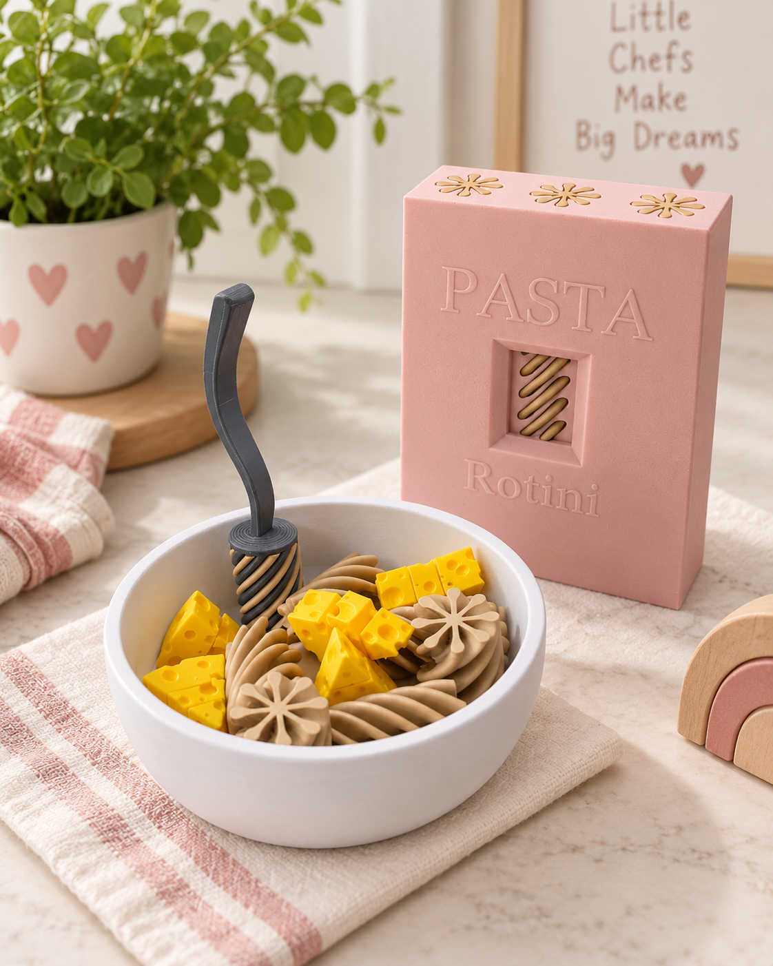 Macarrão de Brinquedo Infantil Sensorial - Kit com Bowl, Queijo e Colher