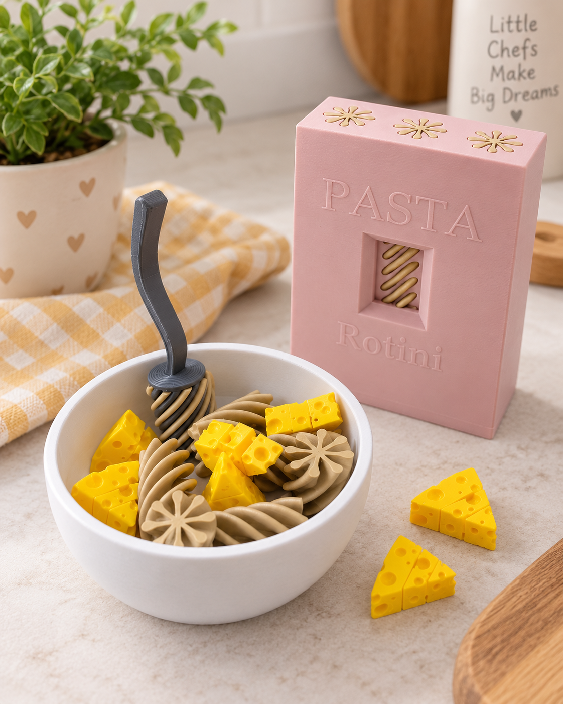 Macarrão de Brinquedo Infantil Sensorial - Kit com Bowl, Queijo e Colher